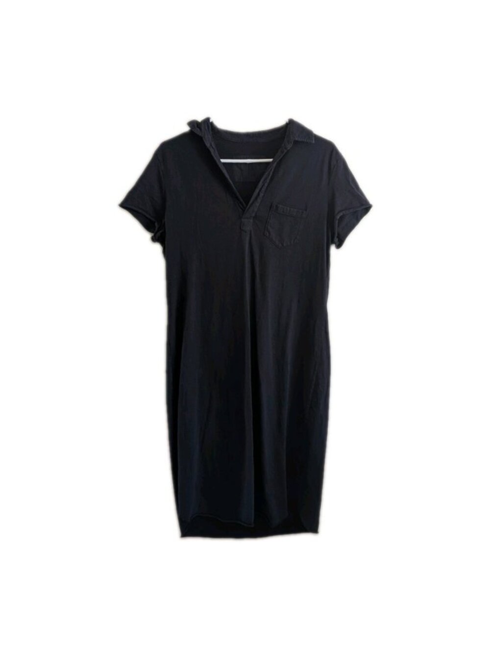 Frank & Eileen TEE LAB Polo Dress Size Med Navy Blue Cotton Open V-Neck Raw Hem